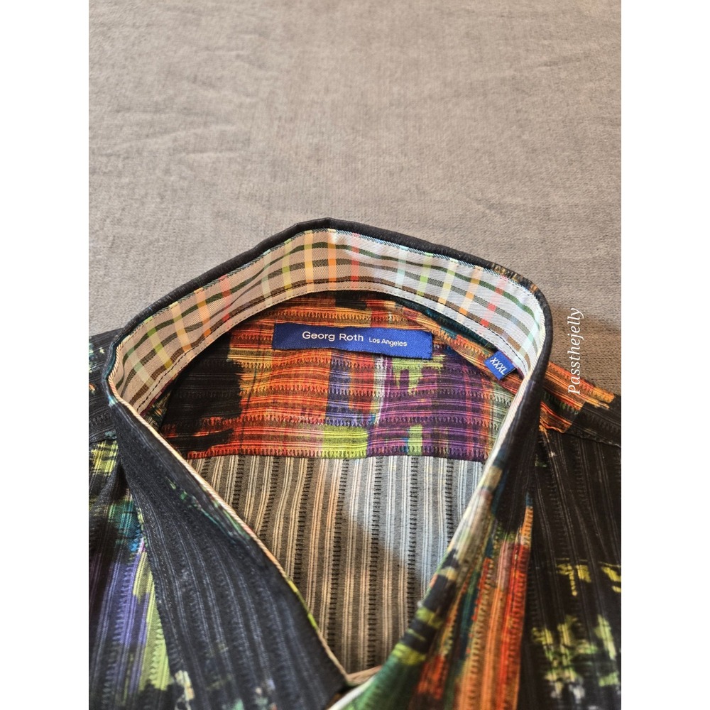 George Roth Shirt Men's XXL Black & Multi-Color Abstract Flip Cuff Button - Picture 3 of 8